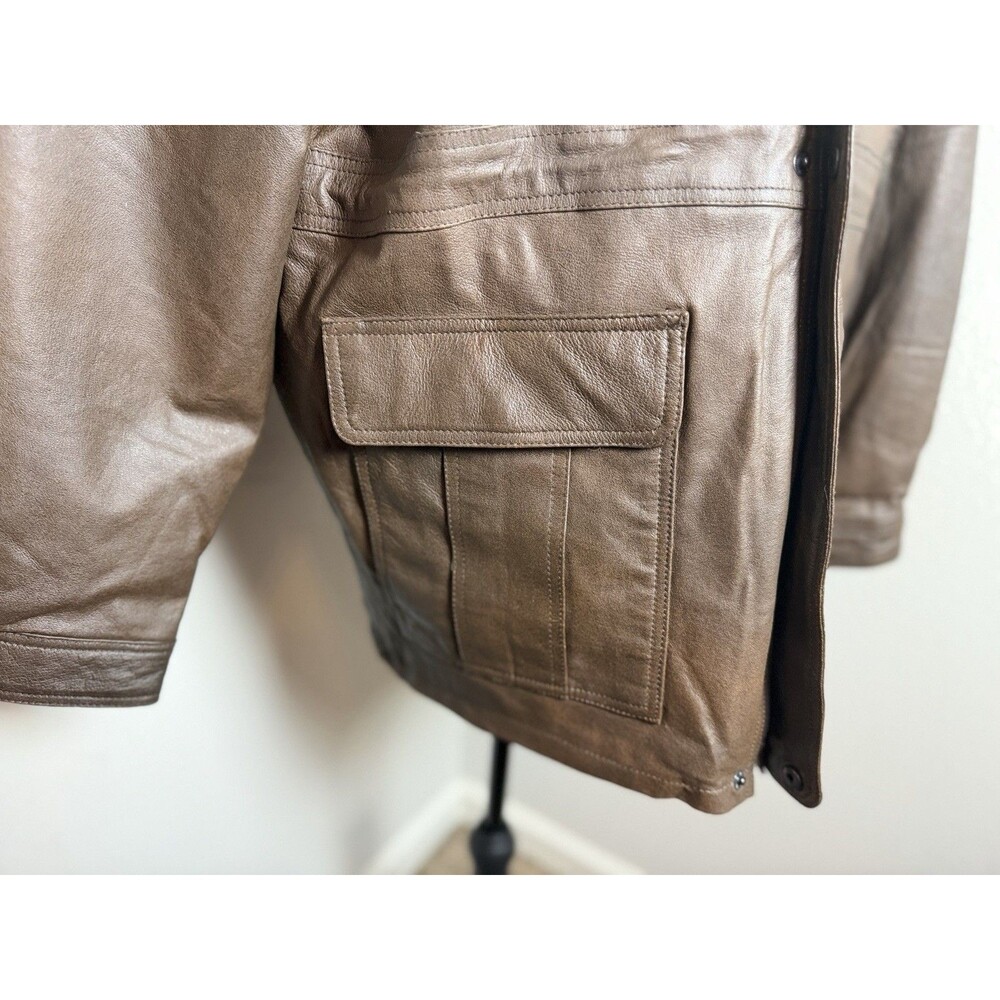 Burk’s Bay Brown Genuine Leather Jacket Plaid Lined Size L - Picture 10 of 16